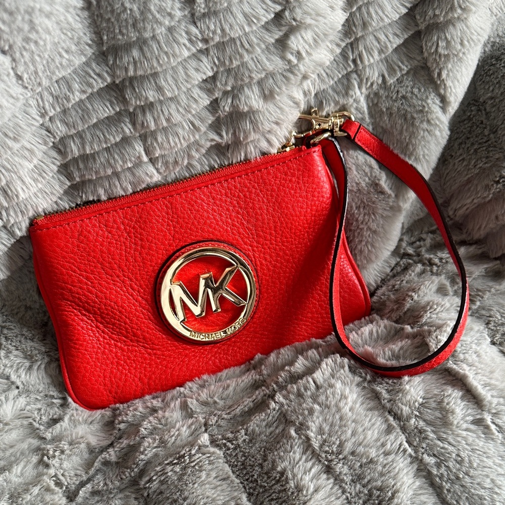 Michael Kors Vibrant Red Wristlet with Gold Logo